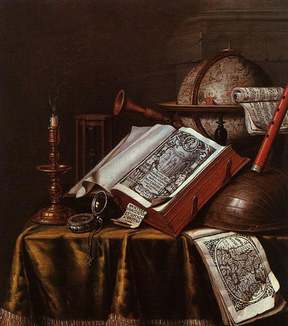 Edwaert Collier Still Life with Musical Instruments, Plutarch's Lives a Celestial Globe oil painting picture